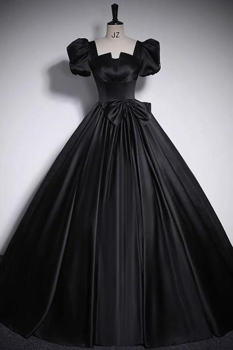 Latern Sleeves Black Ball Gown Pageant Dress