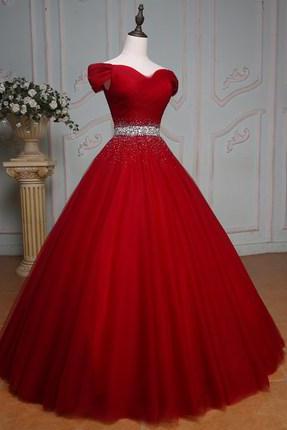 Red Off Shoulder Long Pageant Dress