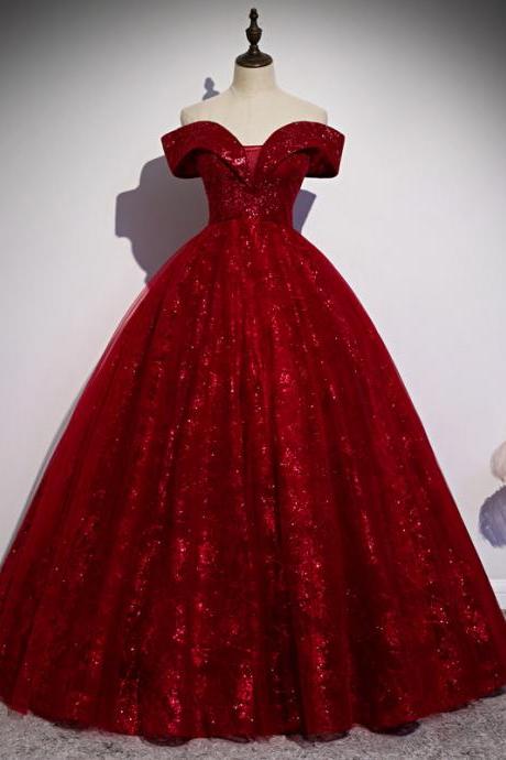 Off Shoulder Red Glitter Pageant Dress Women