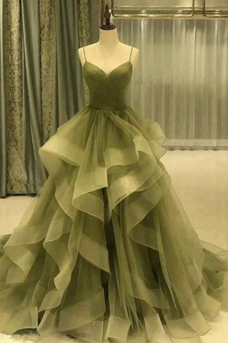 Olive Green Prom Dress Long Evening Gown