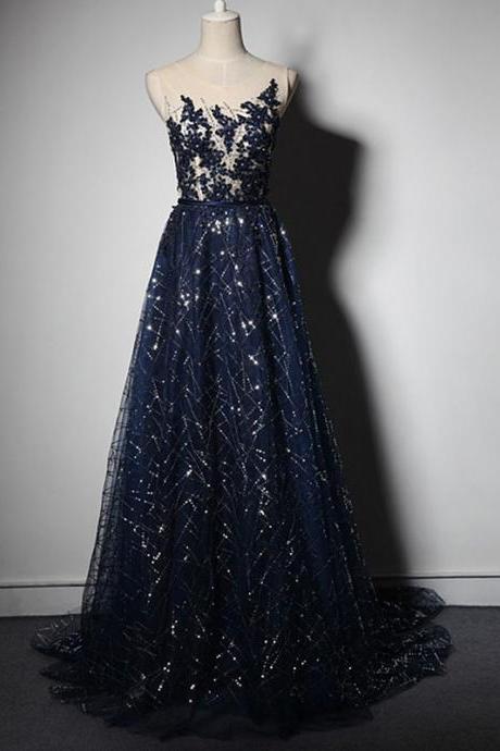Navy Long Pageant Dress Formal Occasion Gown