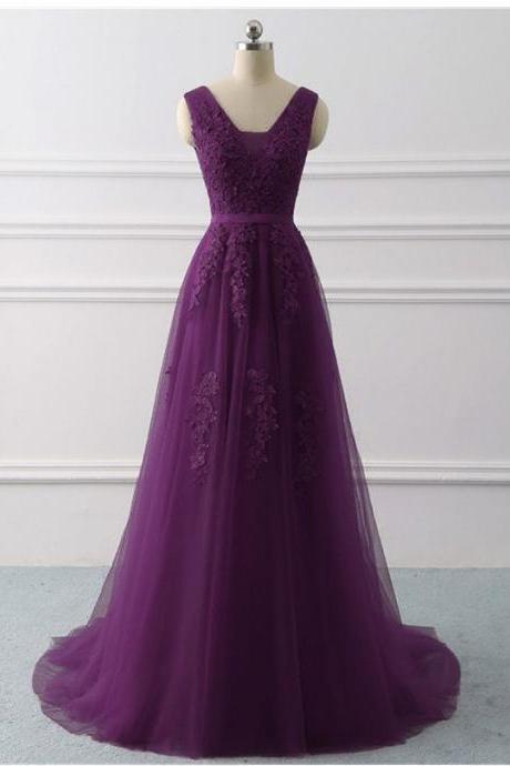 A-line Sleeveless Dark Purple Long Formal Dress