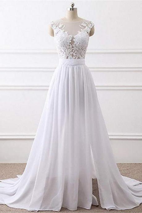 Designer Chiffon Country Wedding Dress With Slit