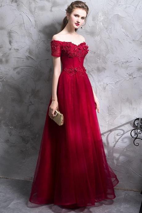 Floor Length Dark Red Formal Dress