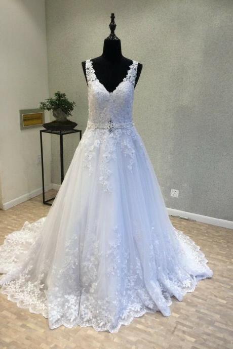 V Neck Bridal Dress Custom