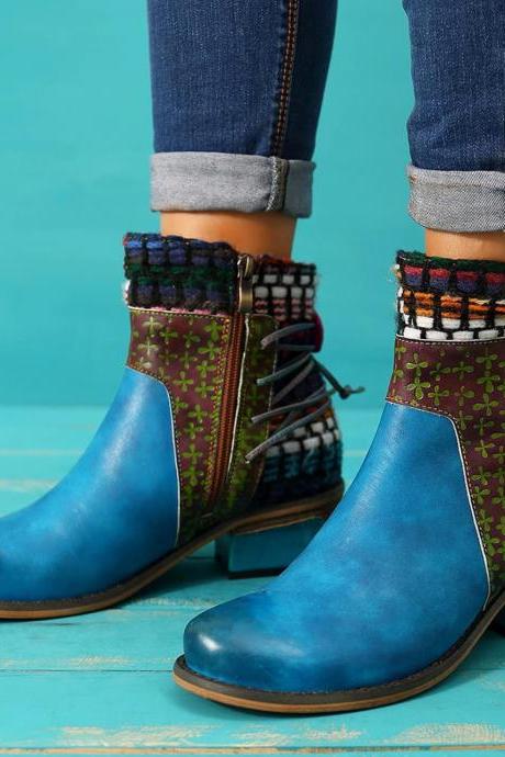 Blue Ethnic Ankle Boots