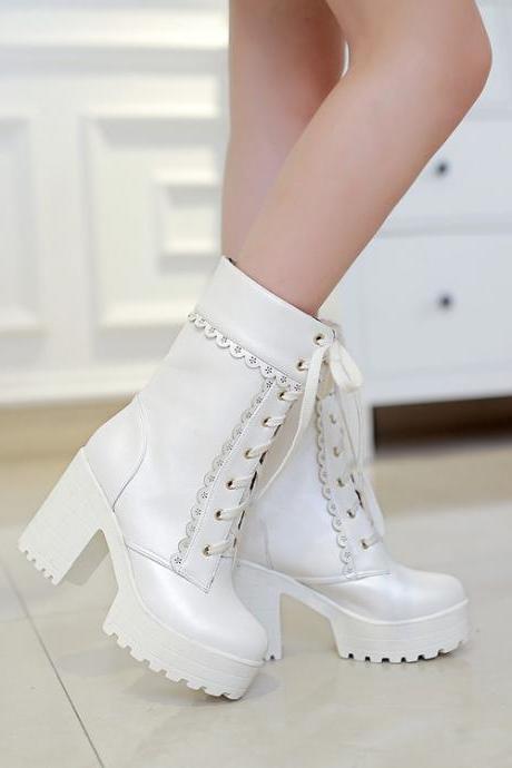 White Platform Booties Winter Shoes