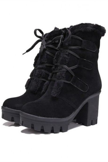 Black Platform Winter Ankle Boots Shoes