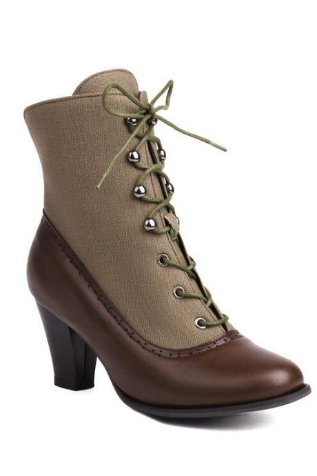 Women's Fashion Lace Up Chunky Ankle Booties
