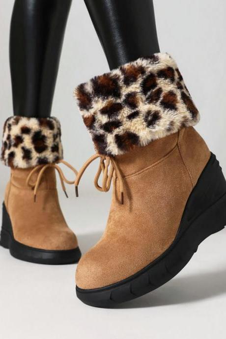 Wedge Heel Mid Calf Length Winter Boots