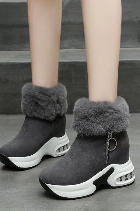 Faux Fur Zip Side Wedge Sole Ankle Boots