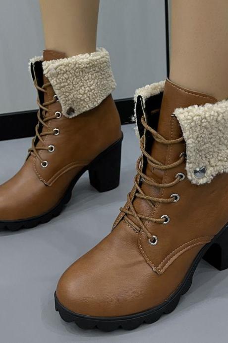 Lace-up Front Women Chunky Heel Winter Ankle Boots