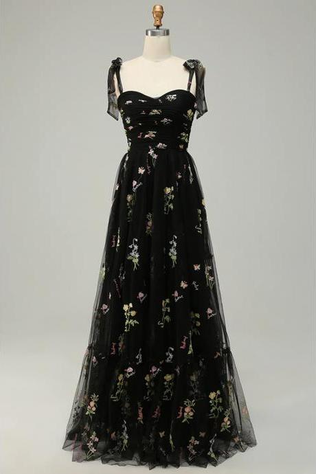 Black Floral Maxi Dress Formal Gown