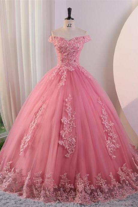 Off Shoulder Ball Gown Pageant Dress With Appliques