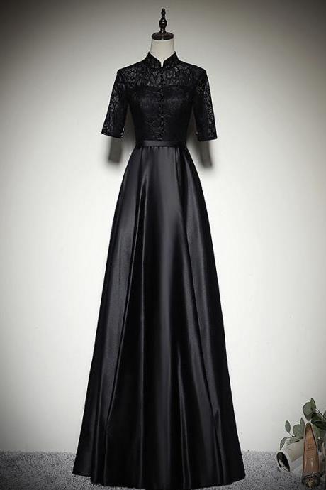 Half Sleeves Modest Black Formal Occasion Dress