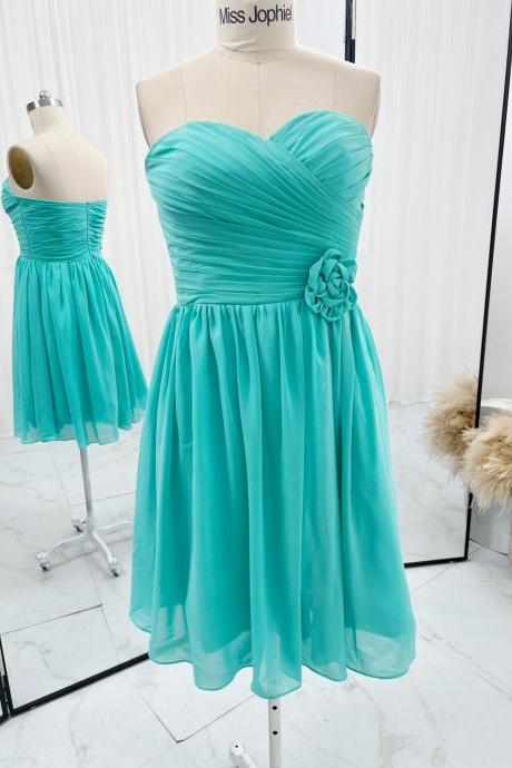 Sleeveless Turquoise Short Chiffon Party Dress Bridesmaids Dress