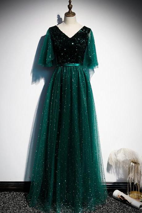 Star Tulle Floor Length Formal Occasion Dress With Sequin Bodice