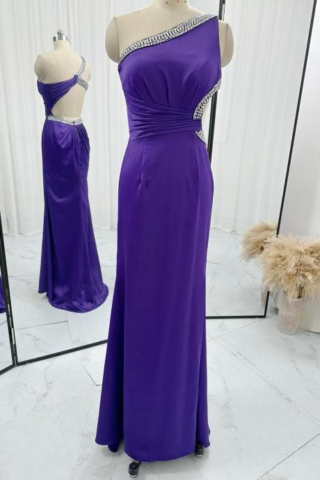 Asymmetric One Shoulder Purple Sheath Pageant Dress Evening Gown