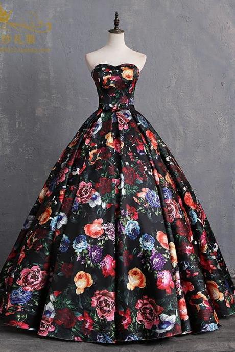 Sweetheart Neckline Floral Print Ball Gown Pageant Dress
