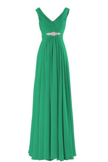 V Neck Floor Length Green Chiffon Formal Occasion Dress Long Evening Gown