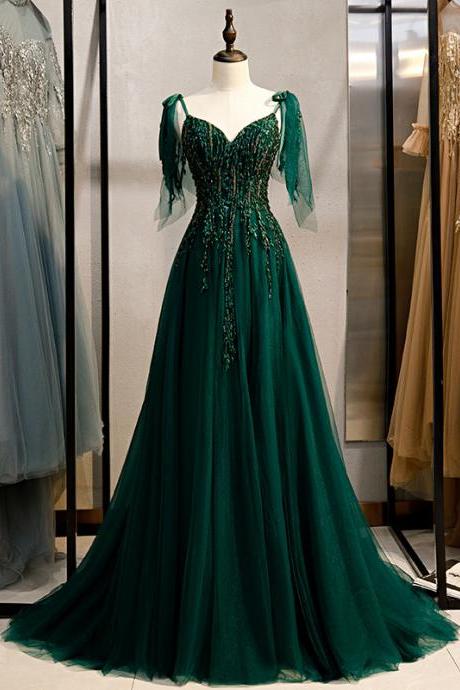 Dark Green Long Pageant Dress Formal Occasion Evening Gown
