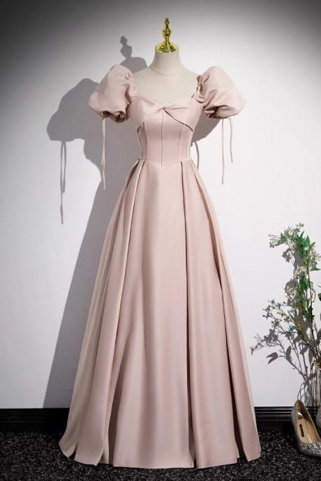 Puffy Sleeves Floor Length Satin Formal Occasion Dress