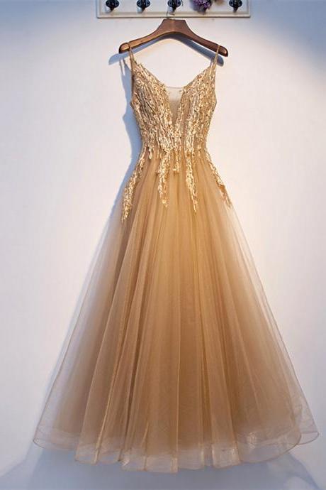Golden Formal Occasion Dress Long Evening Gown
