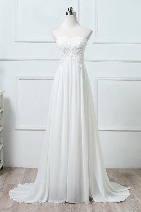 Sweetheart Neckline Sleeveless Chiffon Simple Wedding Dress With Lace Bodice