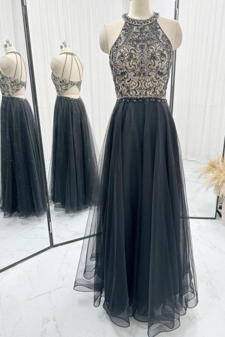 Black Beaded Prom Dress