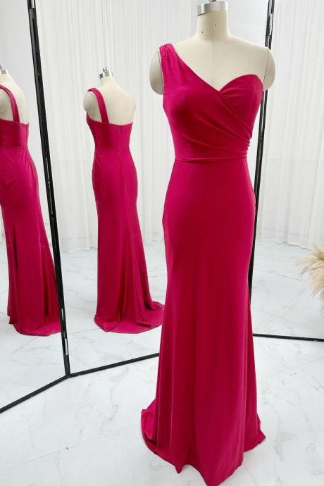One Shoulder Red Sheath Evening Gown