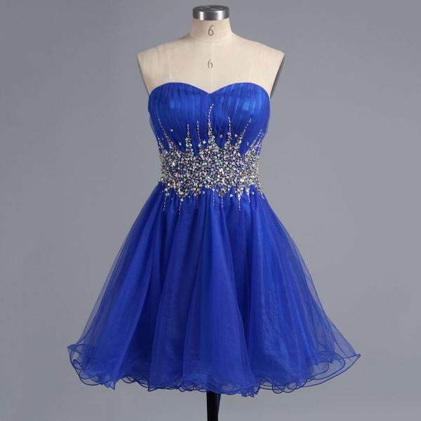 Royal Blue Short Graudation Dress with Beads