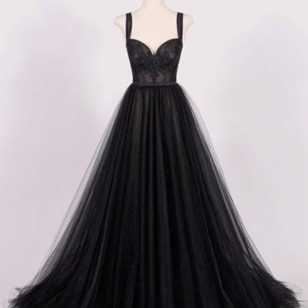 Black Long Evening Dress with Corset Bodice