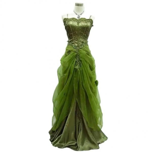 Spaghetti Straps Vintage Green Party Dress with Draping Skirt