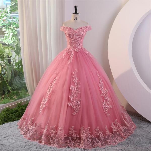 Off Shoulder Ball Gown Pageant Dress with Appliques