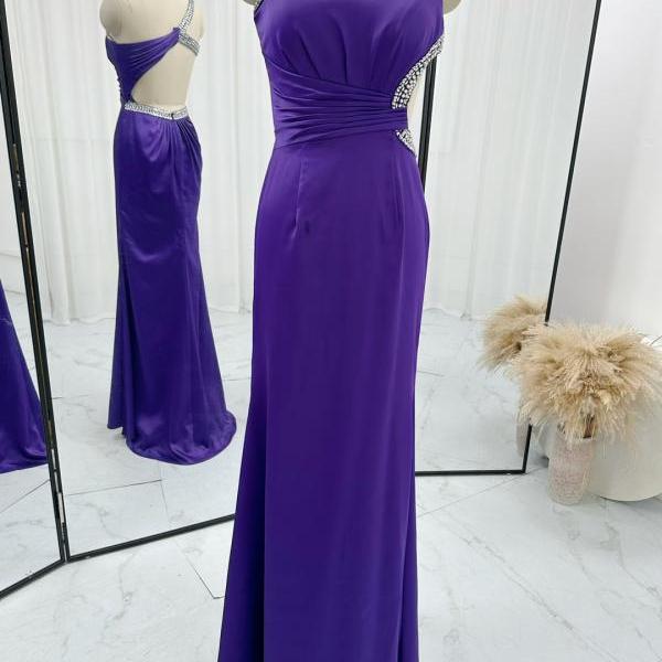 Asymmetric One Shoulder Purple Sheath Pageant Dress Evening Gown
