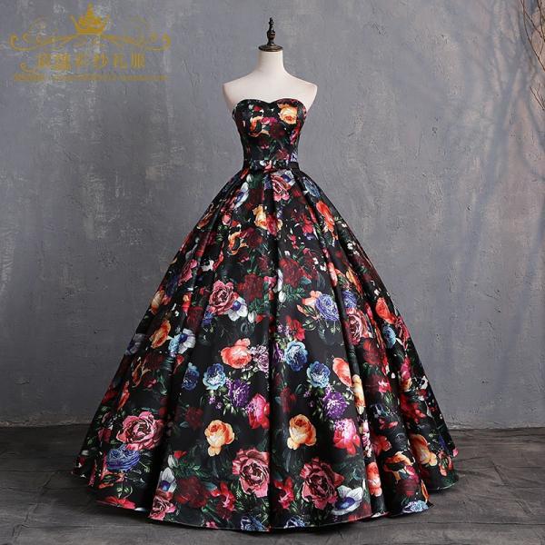 Sweetheart Neckline Floral Print Ball Gown Pageant dRESS