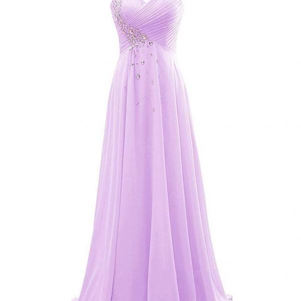One Shoulder Lilac Long Chiffon Formal Occasion Dress Evening Gown