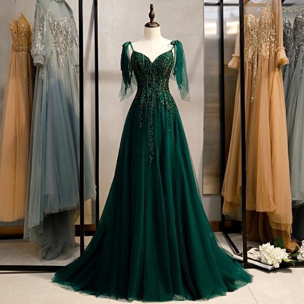 Dark Green Long Pageant Dress Formal Occasion Evening Gown