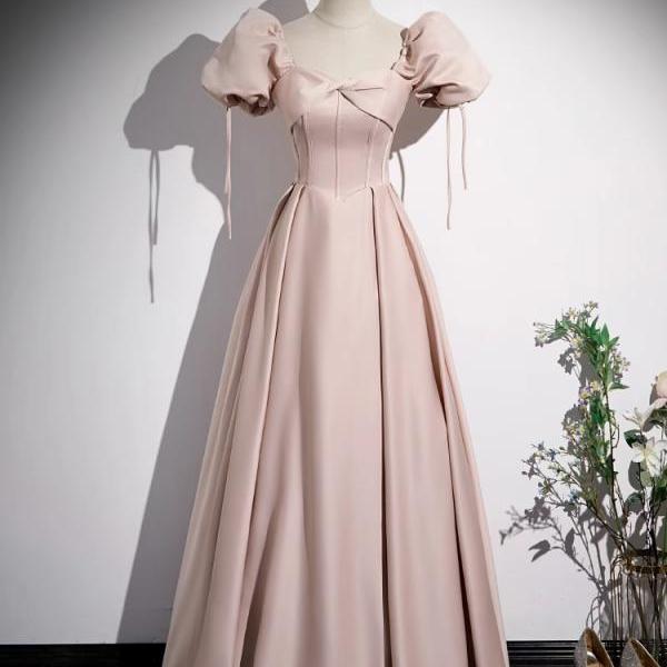 Puffy Sleeves Floor Length Satin Formal Occasion Dress