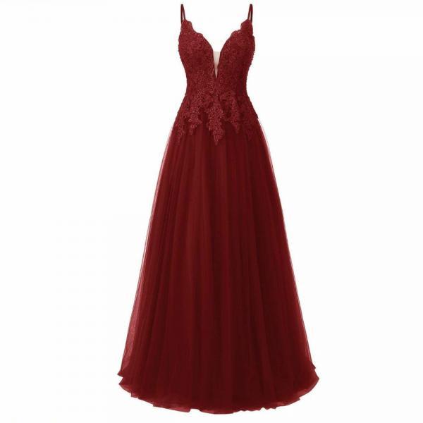 Spaghetti Straps Dark Red Formal Occasion Dress Long Evening Gown