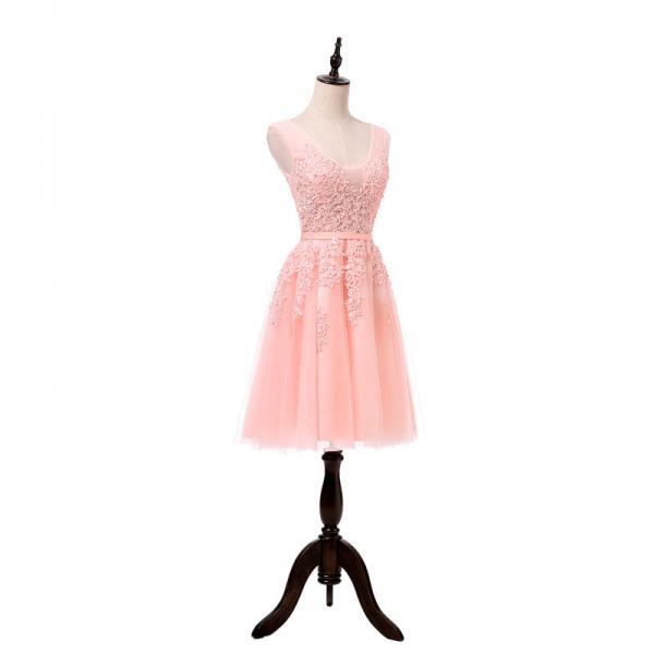 V Neck Short Pink Hoco Party Dress