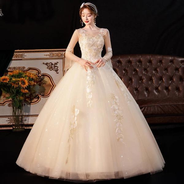 Elegant Boat Neck Lace Applique Bridal Gown
