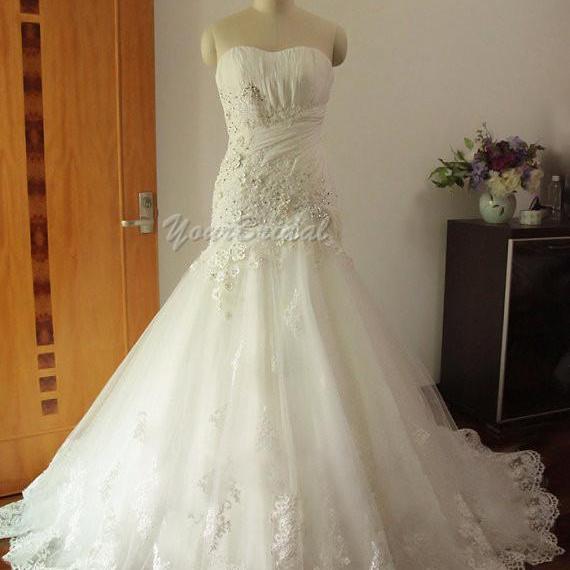 Custom Size Made Floor Length Tulle and Lace Mermaid/Trumpet Wedding Dress Bridal Dress Wedding Gown 