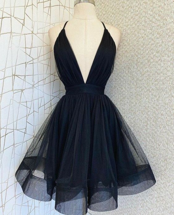 Deep Low Cut Black Short Dress on Luulla