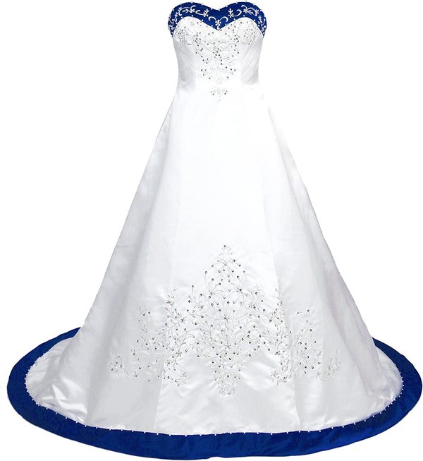 Sleeveless Royal Blue And White Embroidered Wedding Dresses on Luulla