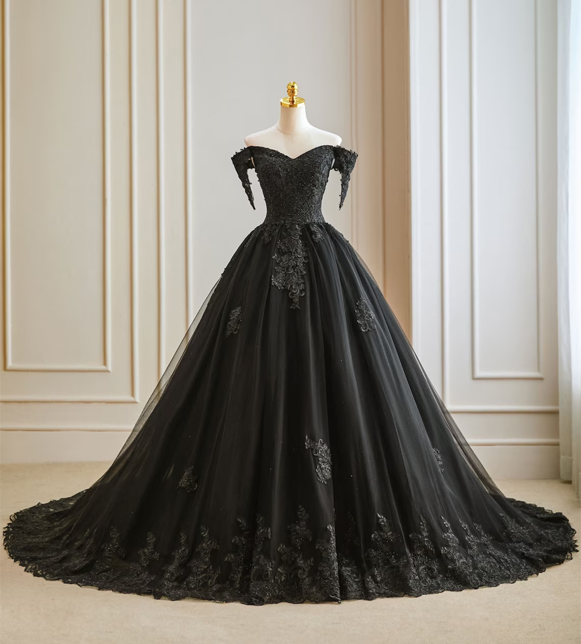 Off The Shoulder Black Gothic Ball Gown Wedding Dress on Luulla