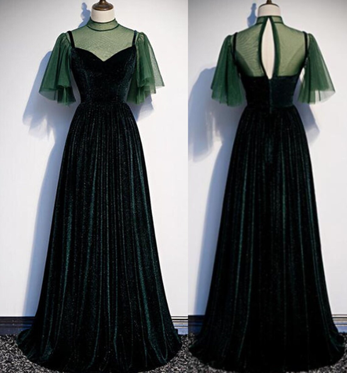 Aline Floor Length Dark Green Velvet Formal Occasion Dress Evening