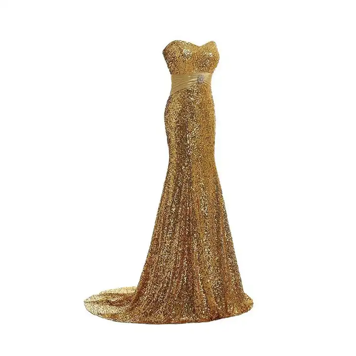Gold Sequin Sweetheart Pleated Sheath Formal Dresses