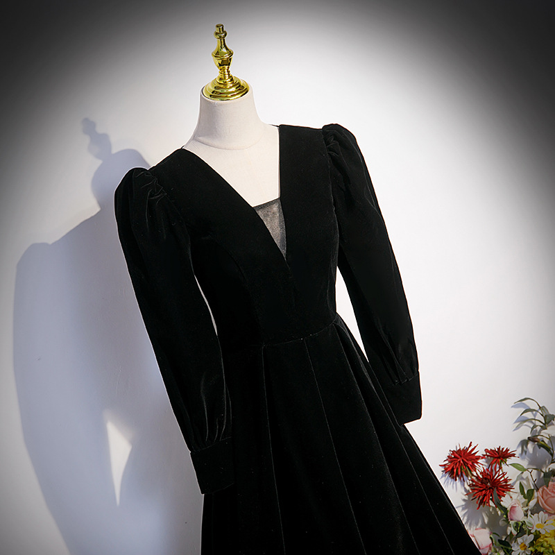Black velvet long dress main image 1