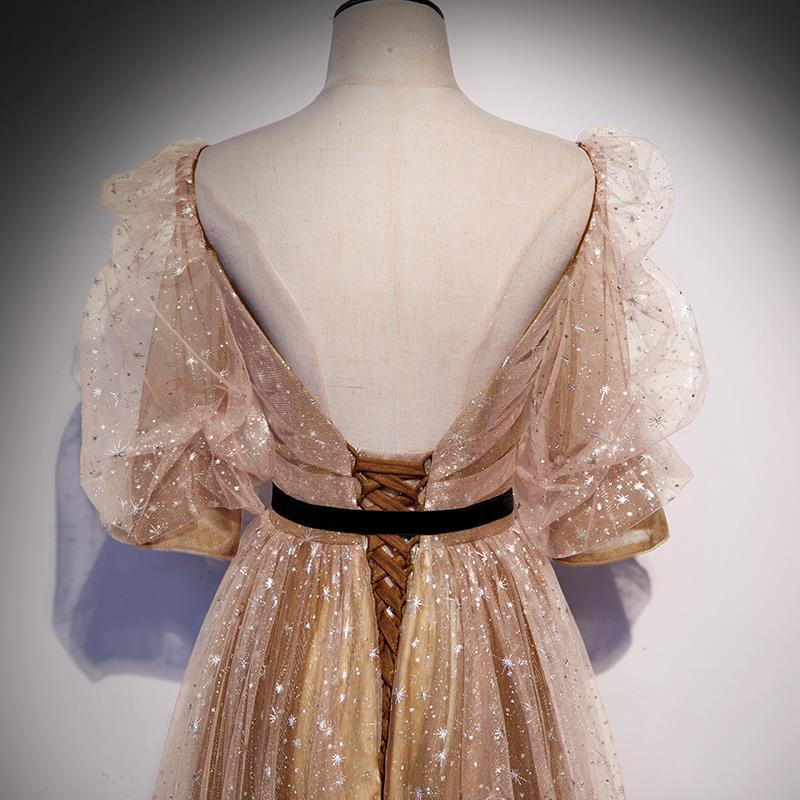 A-line Square Floor length Jersey Gown Champagne